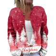 thumbnail image 1 of Women's Fashion Christmas Printed Long Sleeve Knitted Cardigan Button Down Jacket for Holiday Casual Wear and Women's Outerwear with Festive Design,Hot Pink,2XL, 1 of 6
