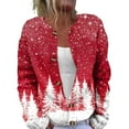 thumbnail image 1 of Women's Fashion Christmas Printed Long Sleeve Knitted Cardigan Button Down Jacket for Holiday Casual Wear and Women's Outerwear with Festive Design,Red,XL, 1 of 6