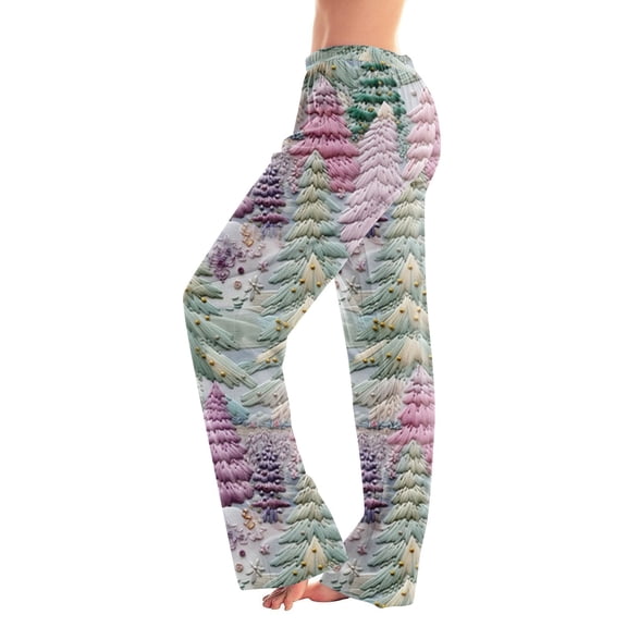 Women's Fashion Christmas Printed Plush Casual Pants, Long Trousers with Soft Material for Winter Wear, Festive Design for Holiday Season,Light Blue,2XL