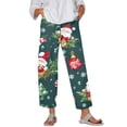 thumbnail image 1 of Women's Fashion Christmas Snowflakes Print Casual Pants with Drawstring Elastic Waist and Pockets, Comfortable Full Length Trousers for Winter Casual Wear,Cyan,XL, 1 of 6