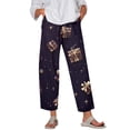 thumbnail image 1 of Women's Fashion Christmas Snowflakes Print Casual Pants with Drawstring Elastic Waist and Pockets, Comfortable Full Length Trousers for Winter Casual Wear,Navy,L, 1 of 6
