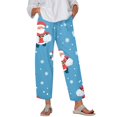 thumbnail image 1 of Women's Fashion Christmas Snowman Print Casual Pants with Drawstring Elastic Waist and Pockets, Full Length Trousers for Holiday Season and Daily Use,Sky Blue,M, 1 of 6