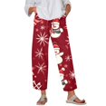 thumbnail image 1 of Women's Fashion Christmas Snowman Print Casual Pants with Drawstring Elastic Waist and Pockets, Full Length Trousers for Holiday Season and Daily Use,Vermilion,2XL, 1 of 6