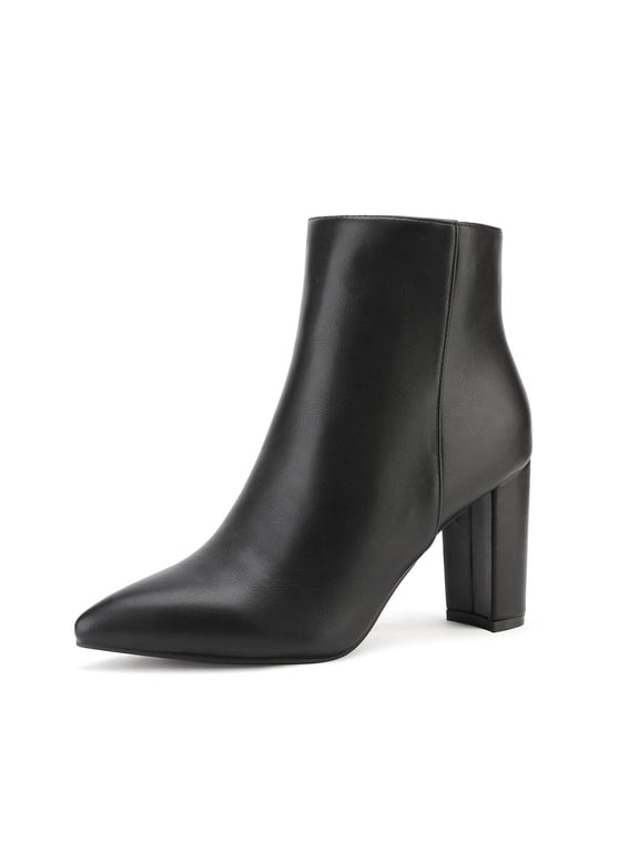 Women's Ankle Boots Chunky Heel Pointed Toe Short Boots Slip-On Booties for Work Casual and Date Night