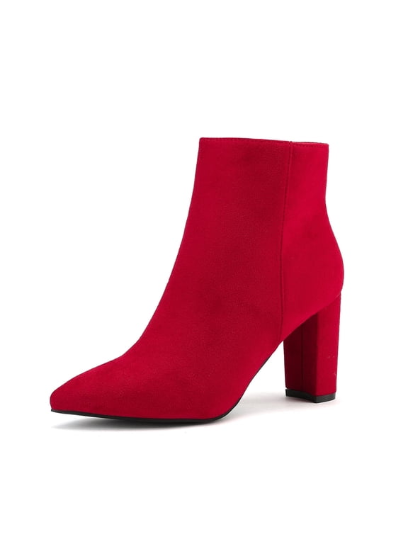 Women's Ankle Boots Chunky Heel Pointed Toe Short Boots Slip-On Booties for Work Casual and Date Night