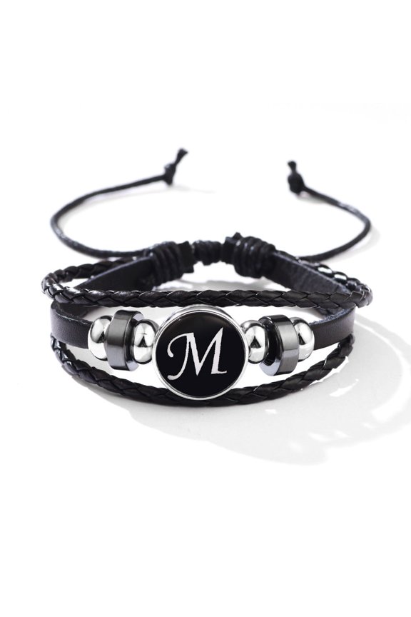 Womens Leather Bracelet with Initial Charm and Adjustable Extension Classic Jewelry Simple Design for Women and Girls