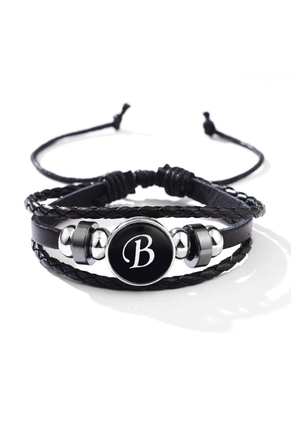 Womens Leather Bracelet with Initial Charm and Adjustable Extension Classic Jewelry Simple Design for Women and Girls