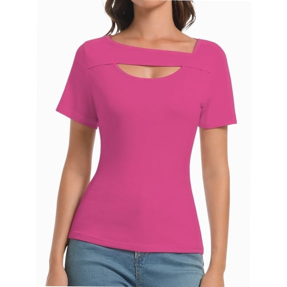 Women's Fashion Clothes One Piece Cutout Short Sleeve Knit Slim Fitted Tee Tshirts