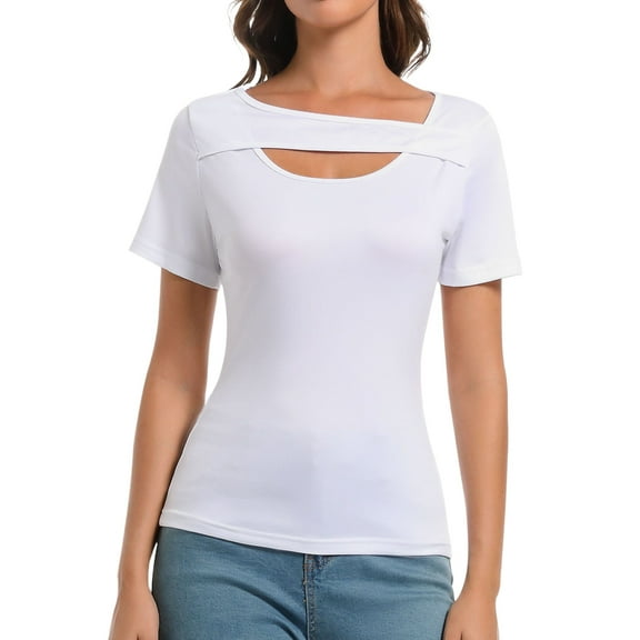 Women's Fashion Clothes One Piece Cutout Tops Short Sleeve Knit Slim Fitted Shirts Tee Tshirts