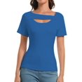 thumbnail image 1 of Women's Fashion Clothes One Piece Cutout Tops Short Sleeve Knit Slim Fitted Shirts Tee Tshirts, 1 of 6