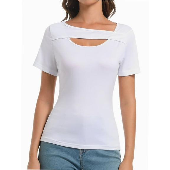 Women's Fashion Clothes One Piece Cutout Short Sleeve Knit Slim Fitted Tee Tshirts