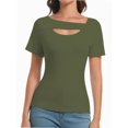 thumbnail image 1 of Women's Fashion Clothes One Piece Cutout Short Sleeve Knit Slim Fitted Tee Tshirts, 1 of 6