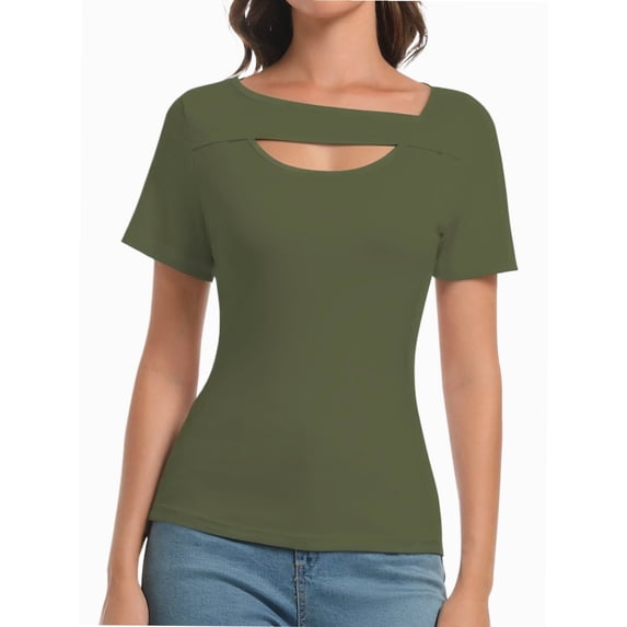 Women's Fashion Clothes One Piece Cutout Short Sleeve Knit Slim Fitted Tee Tshirts