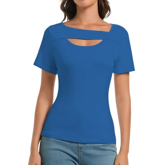 Women's Fashion Clothes One Piece Cutout Tops Short Sleeve Knit Slim Fitted Shirts Tee Tshirts
