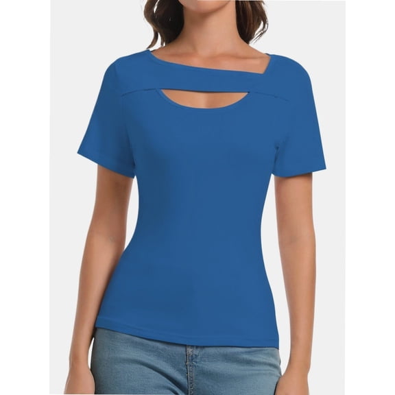 Women's Fashion Clothes One Piece Cutout Tops Short Sleeve Knit Slim Fitted Shirts Tee Tshirts