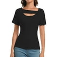 thumbnail image 1 of Women's Fashion Clothes One Piece Cutout Tops Short Sleeve Knit Slim Fitted Shirts Tee Tshirts, 1 of 6