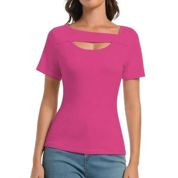 Women's Fashion Clothes One Piece Cutout Tops Short Sleeve Knit Slim Fitted Shirts Tee Tshirts