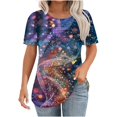 thumbnail image 1 of Women's Fashion Colorful Print T-Shirts Plus Size Pullover for Women Casual Shirts Short Sleeve Round Neck Pullover Chest Pleated Top, 1 of 6