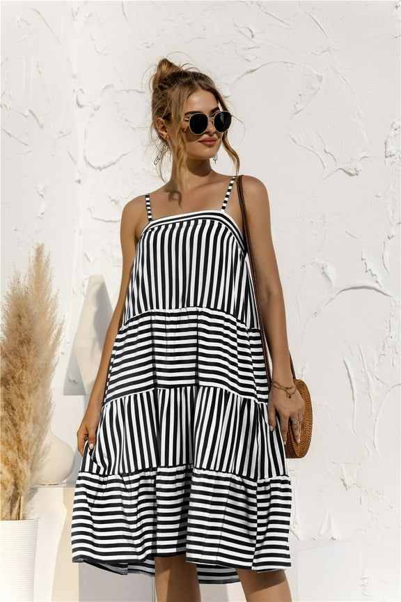 Women's Fashion Cool Stripped Spring Ruffle Slip Dress