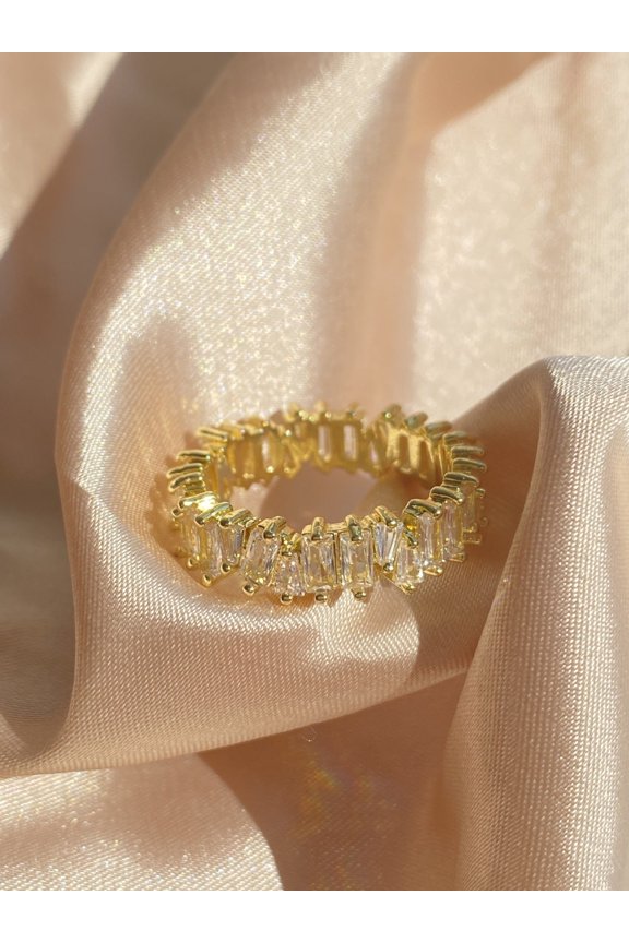 Women's Fashion Copper Ring: Inlaid Zircon, Ladder Design, Geometric Square Shape, Simple Style, Gold Inlay Treatment