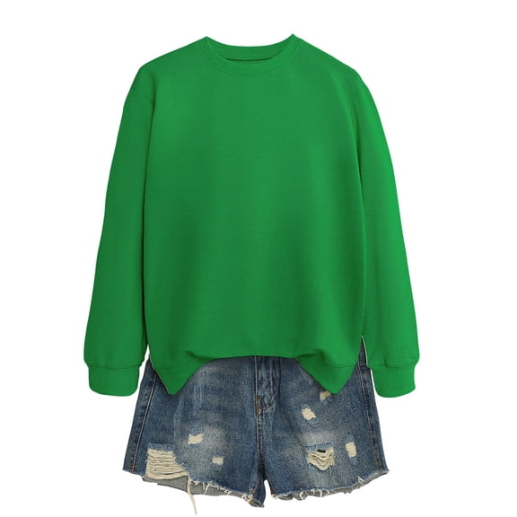 Women’s Fashion Crewneck Sweatshirt, Long Sleeve Casual Pullover Tops, Solid Color Oversized Loose Fit Lightweight Jumper Green