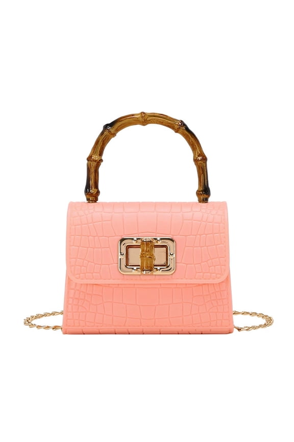 Women's Fashion Crocodile Pattern Small Square Bag - Bamboo Handle Design