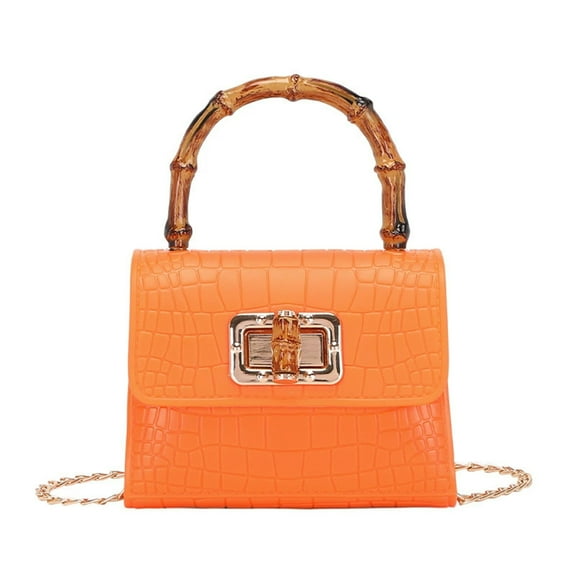 Women's Fashion Crocodile Pattern Small Square Bag - Bamboo Handle Design