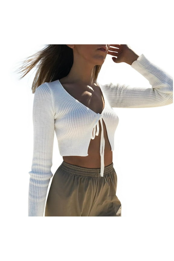 Women's Fashion Crop Slim Fit Lace Up Solid Color Cardigan Sweater Top plus Size Cardigans for Women 4x Womens Fall Cardigan plus Sweater Tan Open Front Cardigan for Women Sheer Cardigan plus Size