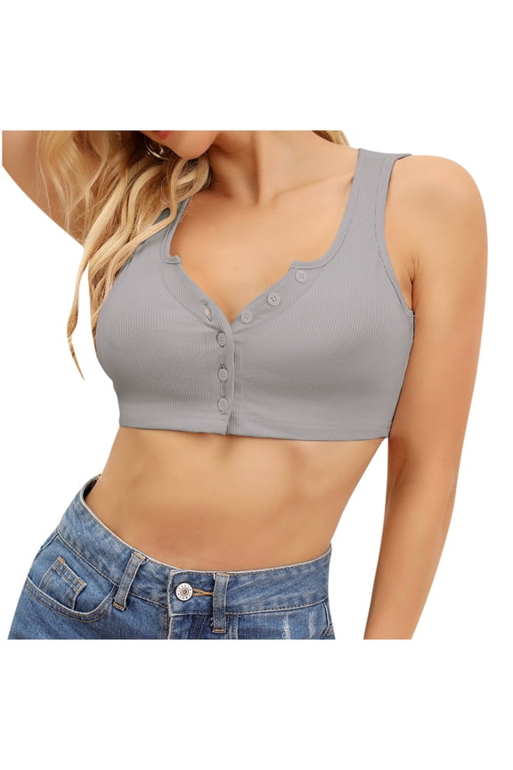 Women's Fashion Crop Top Slim Ribbed Button Down Knit Cami Shirts Sexy Casual Half Cami Top Workout Tank Tees T Shrit