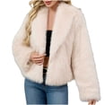 thumbnail image 1 of Women's Fashion Cropped Faux Fur Lapel Jacket Casual Long Sleeve Open Front Fluffy Outerwear Shaggy Short Coat, 1 of 5