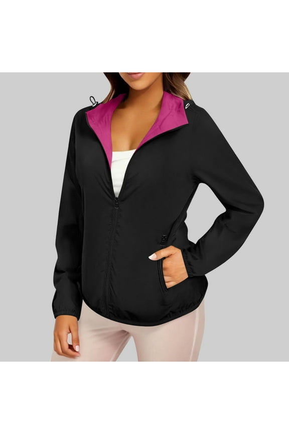 Women's Fashion Cropped Jackets with Zipper Rainproof Loose Long Sleeve Autumn Casual​​