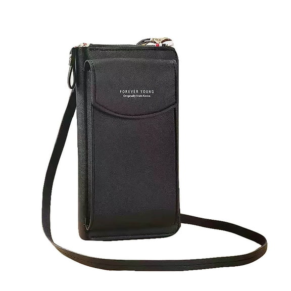 Women's Fashion Crossbody Phone Wallet – Large Capacity Double Layer Bag , Holds Phone, Cards & Cash (6 Colors) – Adjustable Strap for Hands-Free Carry Black