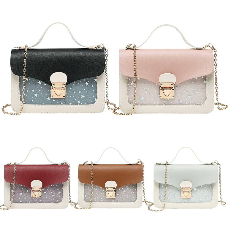 Women's Cute Star Print Fashion Crossbody Shoulder Bag With Chain Strap  Ladies Mini Square Bags Clutch Wallet Handbags (Brown)