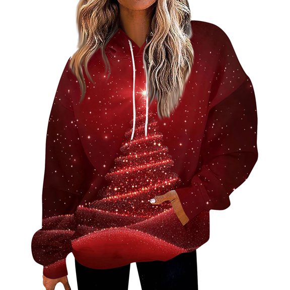 Women's Fashion Daily Versatile Casual V-Neck Long Sleeve Printed Top, Christmas Design Loose Fit Pullover, Comfortable and Stylish Streetwear Apparel,Vermilion,3XL