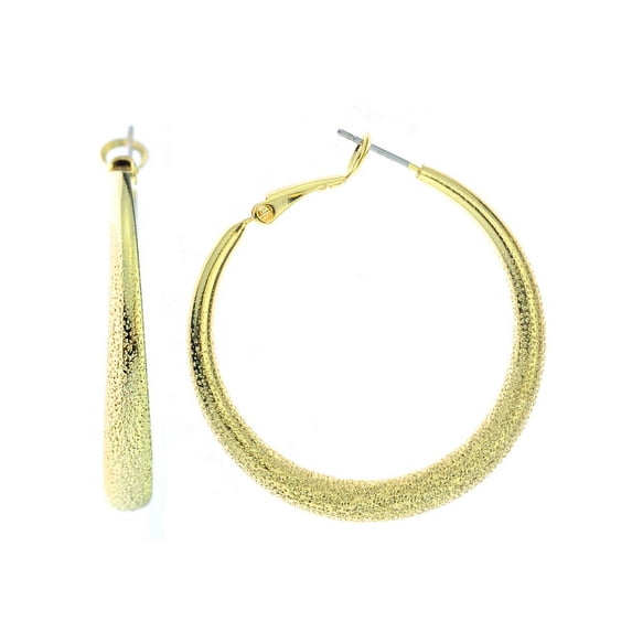 Women's Fashion Dangling Hoop Earrings Made In Korea, 33mm, Glimmering Gold-Tone