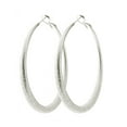 thumbnail image 1 of Women's Fashion Dangling Hoop Earrings Made In Korea, 55mm, Sparkly Shiny Ridged Silver-Tone, 1 of 2