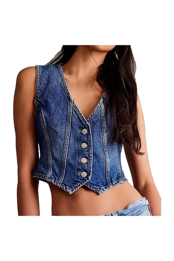 Women's Fashion Denim Vest Casual V Neck Adjustable Tank Top Stylish Outerwear for Everyday Wear