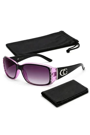 Women's Fashion Designer Shades Celebrity Bling Rhinestone Rectangular Wrap