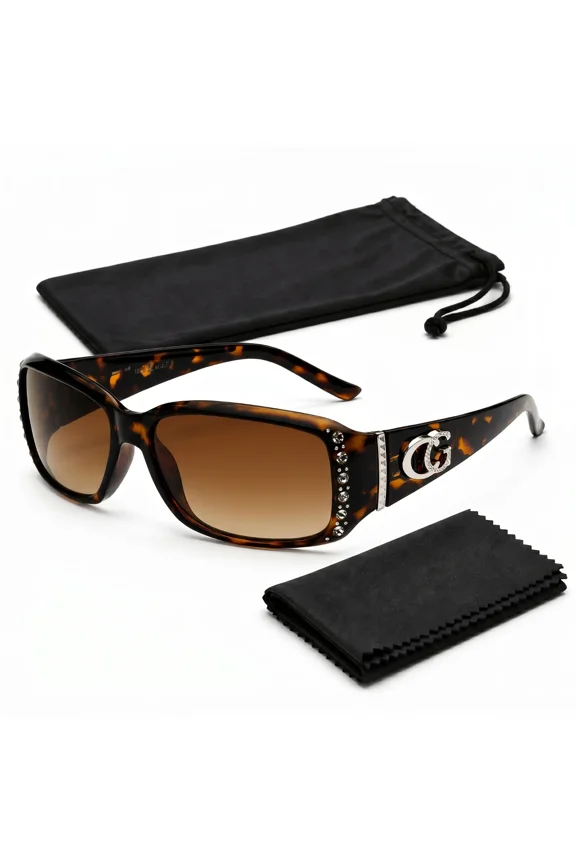 Women's Fashion Designer Shades Celebrity Bling Rhinestone Rectangular Wrap