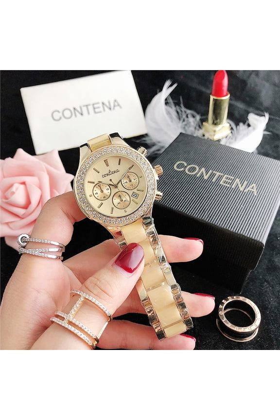 Women's Fashion Diamond-Studded Quartz Watch with Ceramic Strap