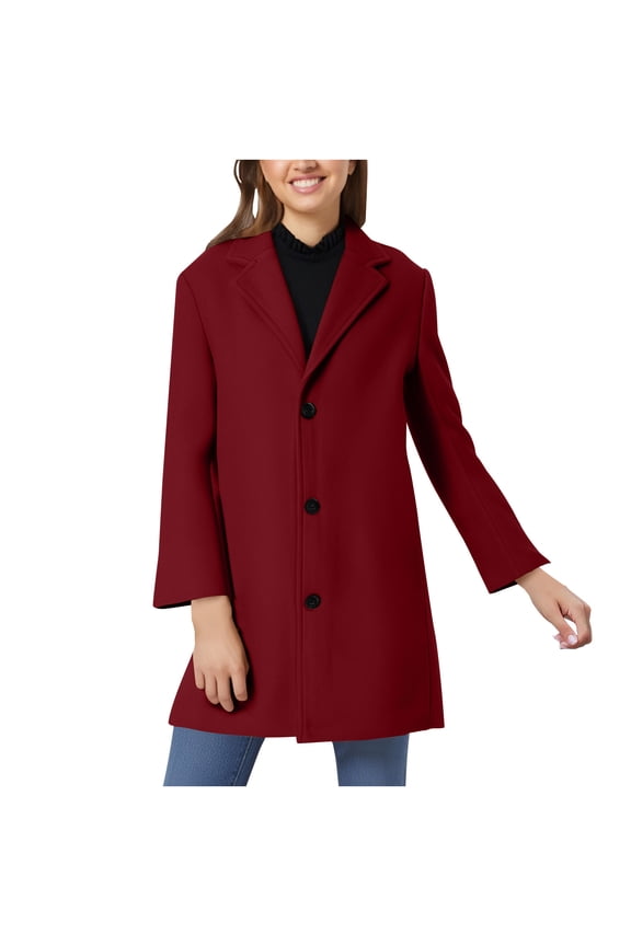Women's Fashion Double Buckle Woolen Jacket Pockets Lapel Solid Color Coat