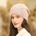 thumbnail image 1 of Women's Fashion Double Layer Knit Pullover Cap, Thermal Lined Slouchy Beanie for Winter, Windproof Cold Weather Hat for Travel Outdoor and Daily Wear - Pink, 1 of 3