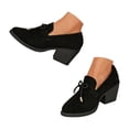 thumbnail image 1 of Women's Fashion Dress Pumps Point Toe Lace up Chunky Block High Heeled Oxford Work Business Leather Loafer Heels Shoes c-Black Size 9.5, 1 of 5