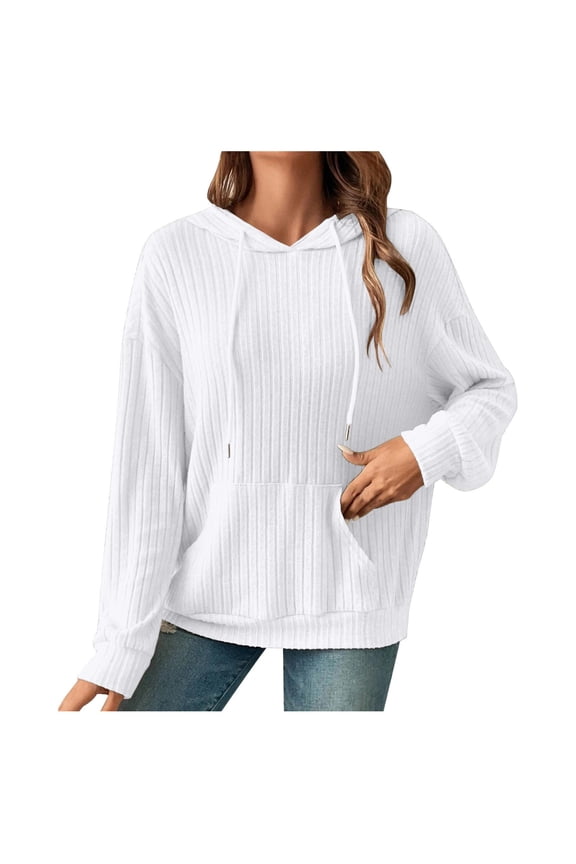 Women's Fashion Drop Shoulder Casual Pullover Hoodie with Curved Hem and Drawstring Long Sleeve Sweatshirt Oversized Pullover Long Sleeve Crewneck Casual Tops