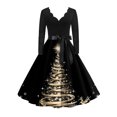thumbnail image 1 of Women's Fashion Elegant Autumn and Winter Long Sleeve V-Neck Christmas Print Dress for Holiday Parties and Casual Wear, Stylish Women's Seasonal Dress,Gold,XL, 1 of 4