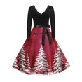 thumbnail image 1 of Women's Fashion Elegant Autumn and Winter Long Sleeve V-Neck Christmas Print Dress for Holiday Parties and Casual Wear, Stylish Women's Seasonal Dress,Red,L, 1 of 5
