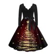 thumbnail image 1 of Women's Fashion Elegant Autumn and Winter Long Sleeve V-Neck Christmas Print Dress for Holiday Parties and Casual Wear, Stylish Women's Seasonal Dress,Wine,L, 1 of 5