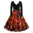 thumbnail image 1 of Women's Fashion Elegant Autumn and Winter Long Sleeve V-Neck Christmas Print Dress in Red XL for Holiday Parties and Casual Wear, Stylish Women's Seasonal Dress,Vermilion,XL, 1 of 4