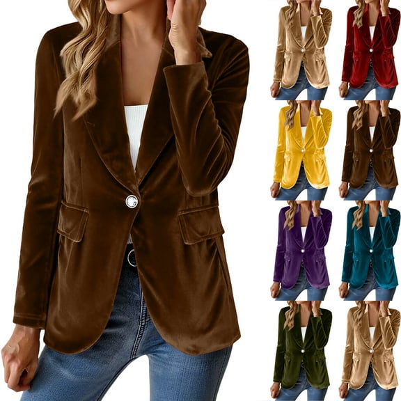 Women's Fashion Elegant Solid Color Long Sleeve Gold Velvet Button Coat for Formal Occasions, Winter Gatherings, and Holiday Celebrations,Army Green,L