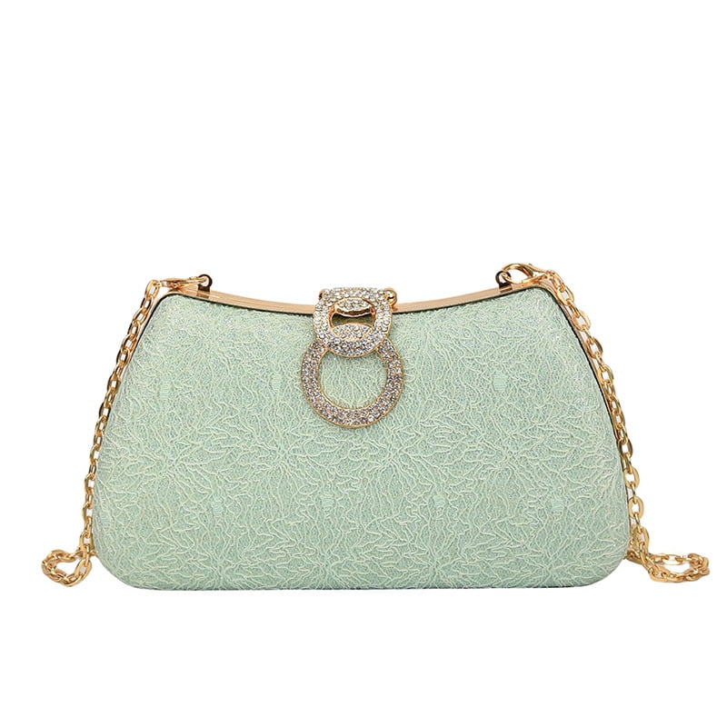 Women's Fashion Evening Bag Rhinestone Decrated Clutch Handbag with Chain